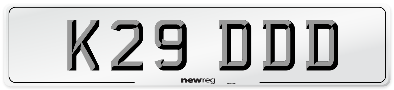 K29 DDD Number Plate from New Reg